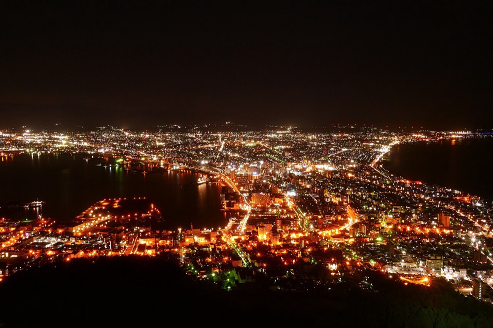 The lights of Hakodate at night seen from the summit of Mt. Hakodate