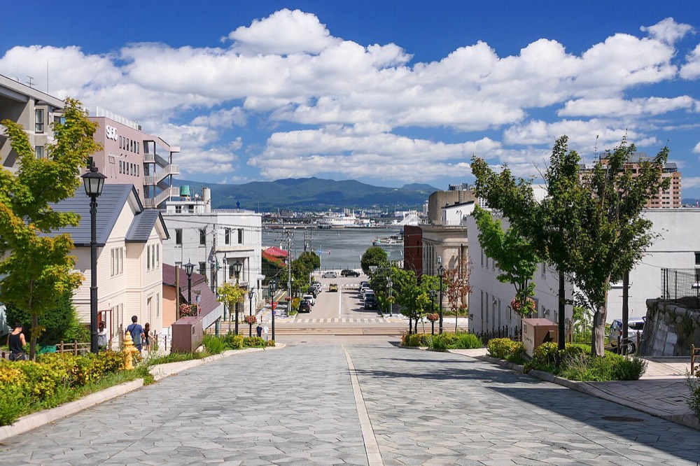 The Hakodate harbor seen from the stone-paved slope of Hachimanzaka
