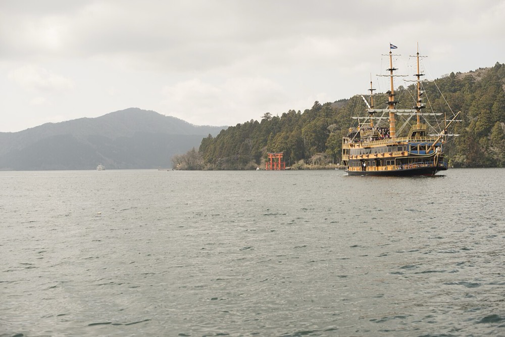 A Hakone pirate sightseeing ship sailing on Lake Ashi