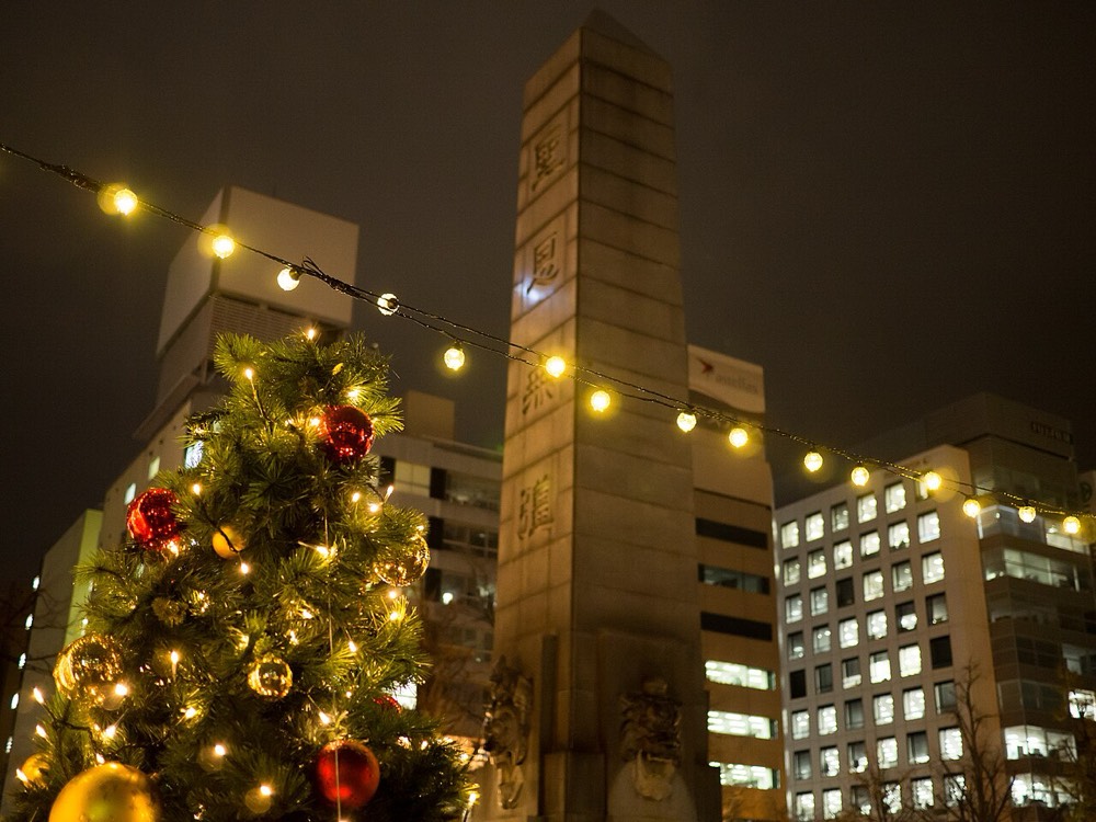 The Christmas tree and street lights of the Sapporo White Illumination