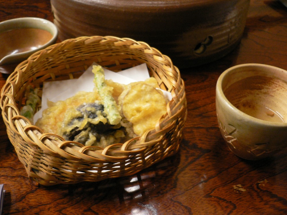 Basket-served tempura from a yudofu restaurant at the entrance to Nanzen-ji