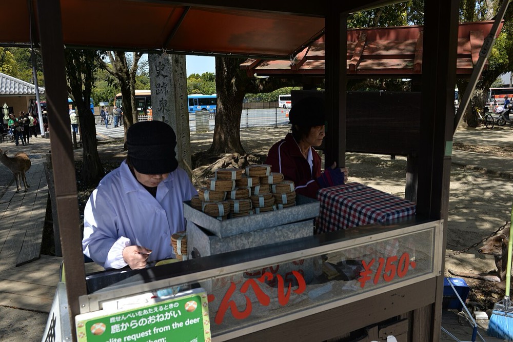 A small stall selling deer crackers in Nara Park