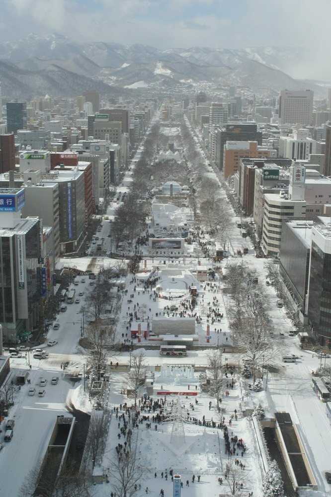 The Snow Festival site at Odori Park seen from the Sapporo TV Tower